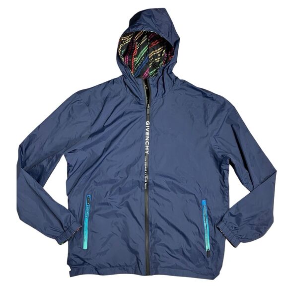 Givenchy Men XL Blue Reversible Full Zip Windbreaker Jacket Designer Lightweight - Picture 2 of 14